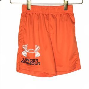 Under Armour Toddler Boys Size 5 Basketball Shorts Orange Logo Elastic Waist